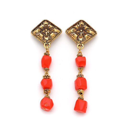 Agni Pink Coral Natural Stone Earring 