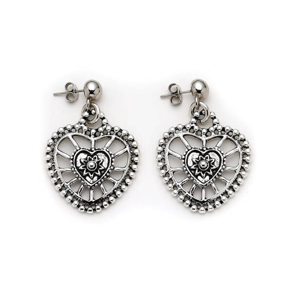 Amour Silver Plated Heart Charm Stud Earring - 1