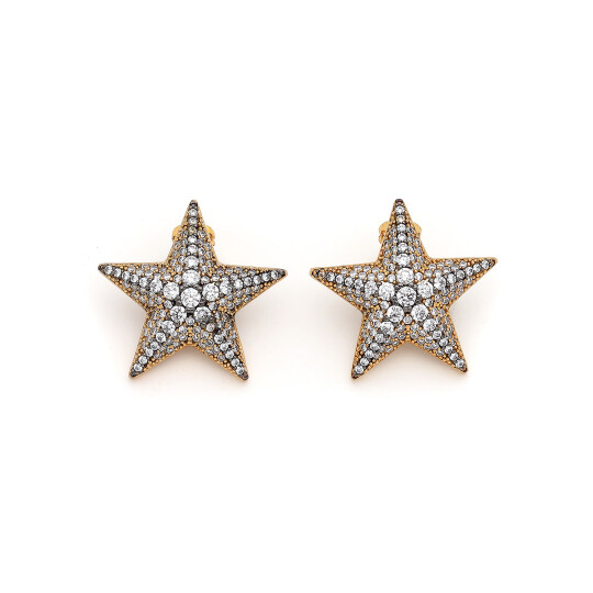 Angelina Gold Plated Zircon Star Charm Pins Earring 