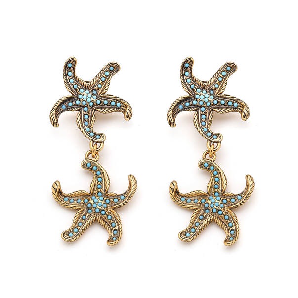 Aqualuxe Turquoise Gold Plated Starfish Earrings - 1