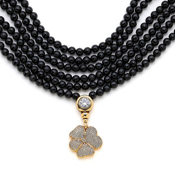 Aurora Onyx Natural Stone Zircon Clover Charm Multi Necklace - 3