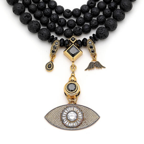 Away From Eyes Choker Onyx Gold Plated Evening Eye Multi Necklace - 4