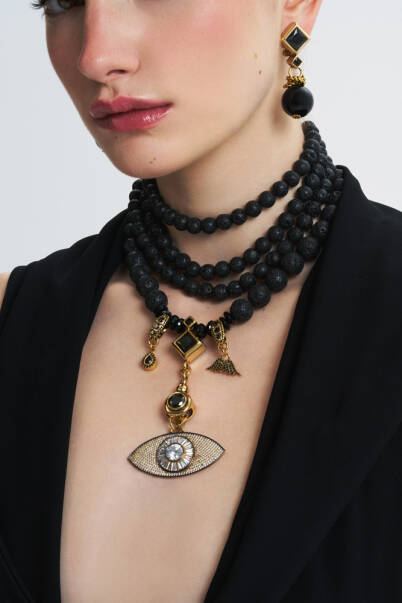 Away From Eyes Choker Onyx Gold Plated Evening Eye Multi Necklace - 3