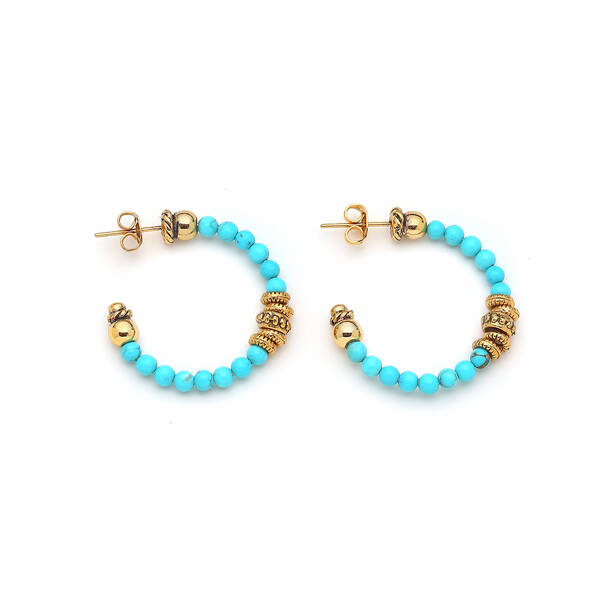 Azure Hoop Turquoise Natural Stone Gold Plated Hoop Earrings - 1