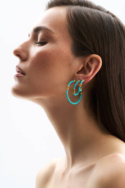 Azure Hoop Turquoise Natural Stone Gold Plated Hoop Earrings - 2