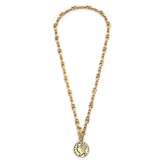 Berequet Gold Plated Para Charm Chain Necklace 