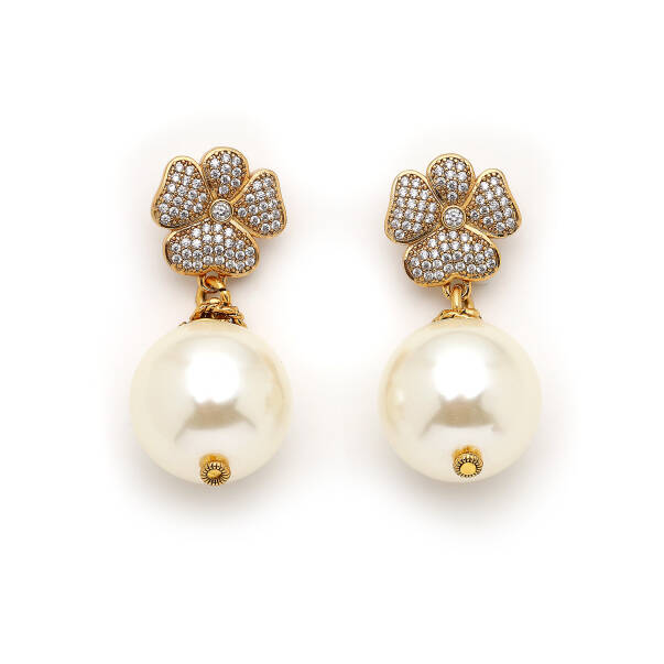 Bette Pearl Clover Zircon Pins Earring - 1