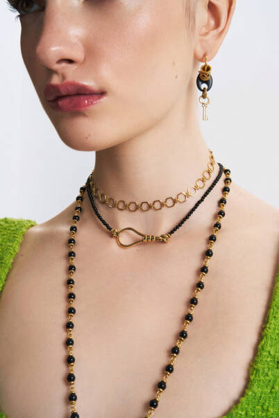 Binded Onyx Gold Plated Necklace - 3