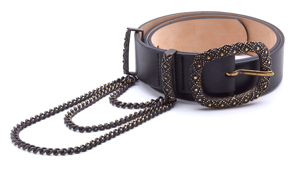 Black Leather Chain Belt - 1