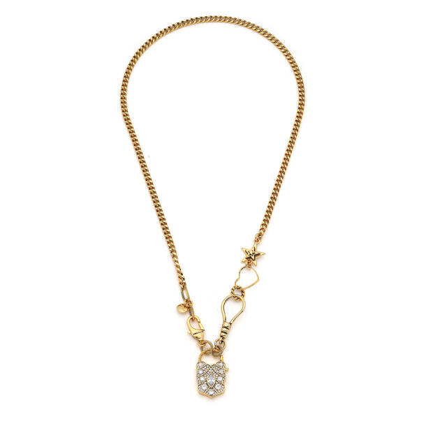 Blessings Gold Plated Zircon Kilit Charm Chain Necklace - 1