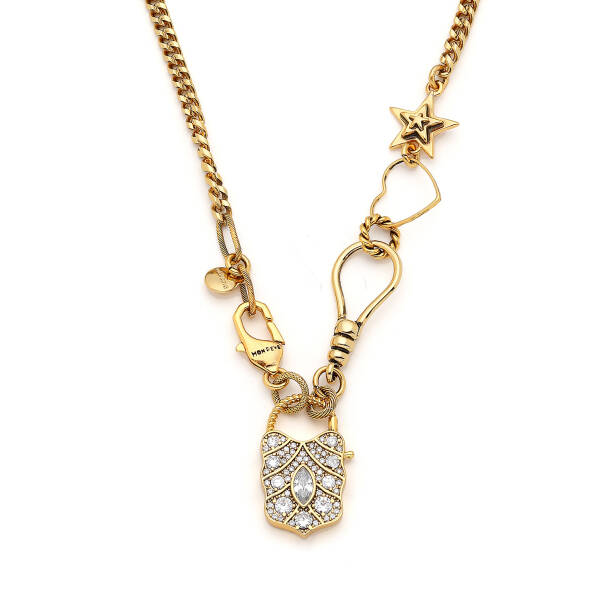 Blessings Gold Plated Zircon Kilit Charm Chain Necklace - 4