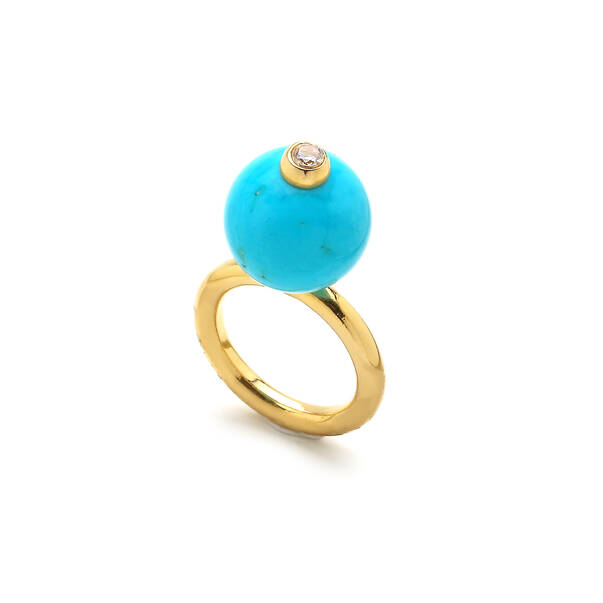 Blue Shining Turquoise Gold Plated Ring - 1