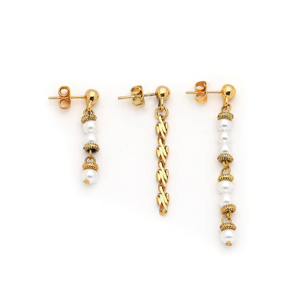 Cate Gold Plated Pearl Multi Pins Earrings - 1