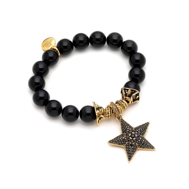 Celeste Onyx Gold Plated Star Zircon Charm Bracelet - 1