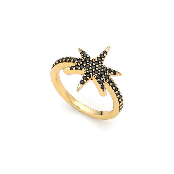 Celestial Black Gold Plated Star Zircon Ring - 1