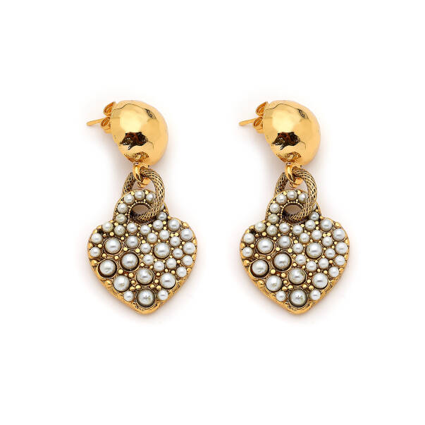 Charlize Gold Plated Heart Pearl Charm Pins Earrings - 1