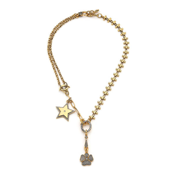 Charmed Life Gold Plated Clover,Star Charm Chain Necklace - 1