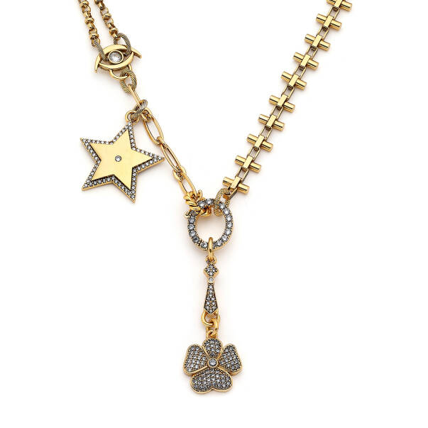 Charmed Life Gold Plated Clover,Star Charm Chain Necklace - 2