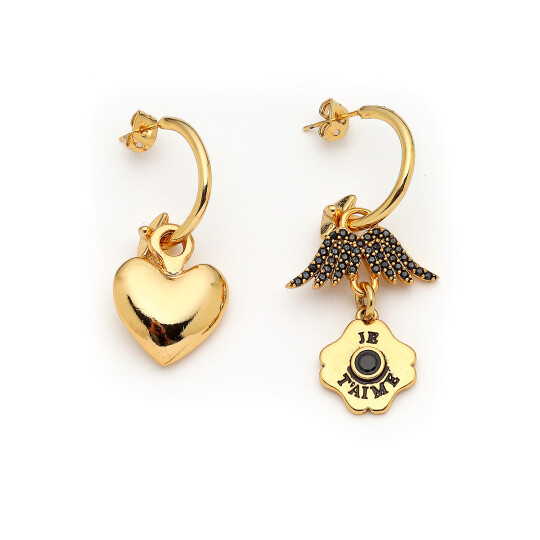 Chloe Gold Plated Heart, Melek Wing Pins Earring 