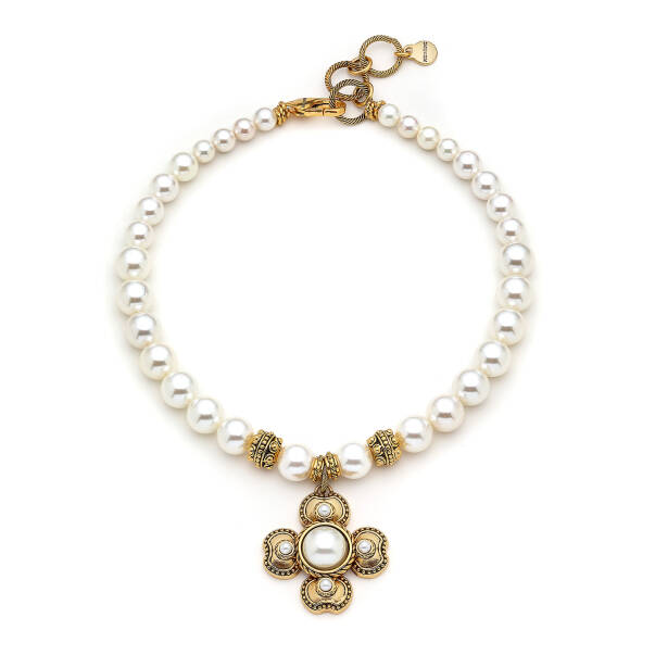 Clover Grace Pearl Gold Plated Clover Pearl Charm Necklace - 1