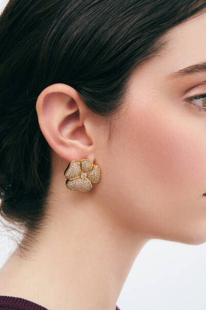 Clover Zircon Gold Plated Clover Clip Earrings - 6