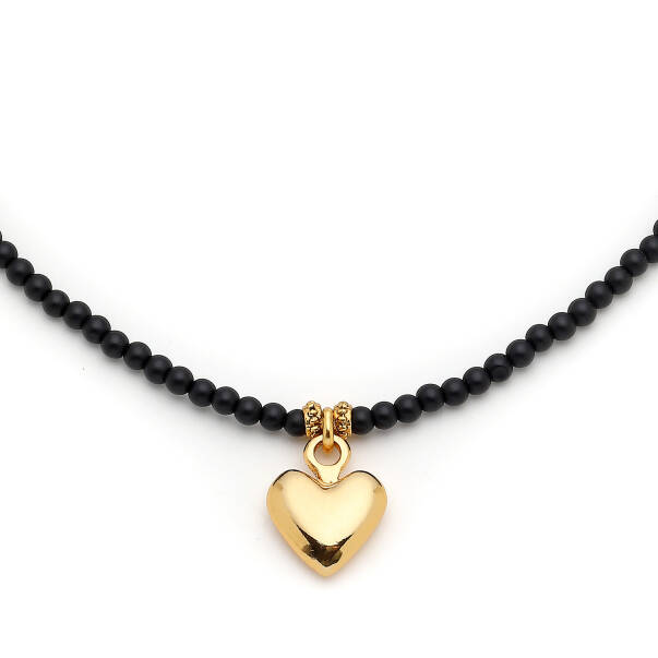 Çok Love Onyx Gold Plated Heart Charm Necklace - 5