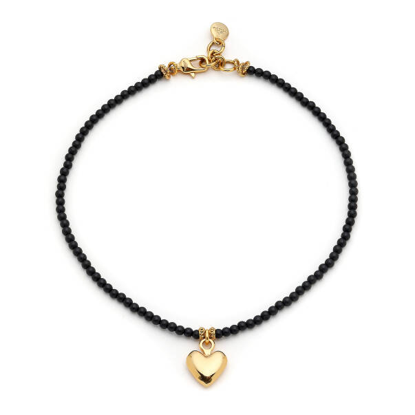 Çok Love Onyx Gold Plated Heart Charm Necklace - 1