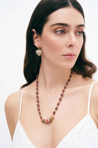 Connected Glass Bead Coral Necklace - 3