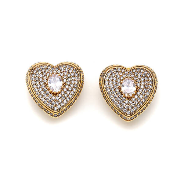 Doreen Zircon Gold Plated Heart Clip Earrings - 1