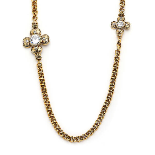 Double Luck Gold Plated Clover Zircon Charm Chain Necklace - 2