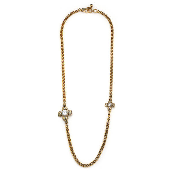 Double Luck Gold Plated Clover Zircon Charm Chain Necklace - 1