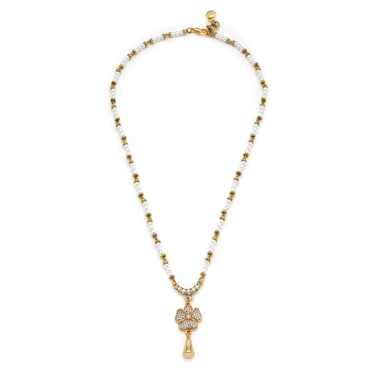 Edge Pearl Gold Plated Clover Zircon Necklace 