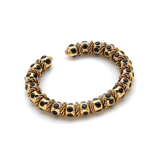 Epiphany Black Zircon Gold Plated Handcuff Bracelet 