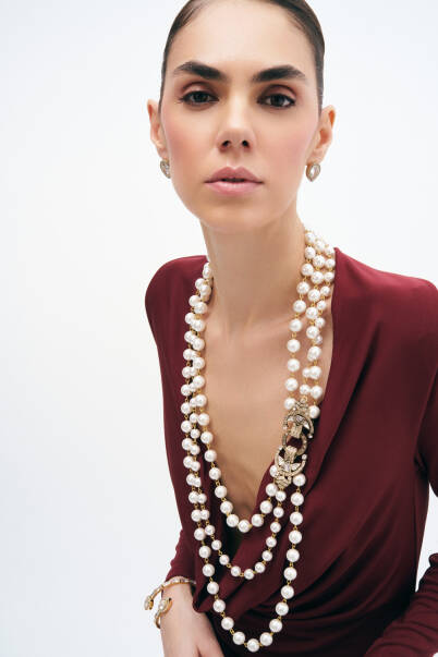 Falling Pearl Gold Plated Necklace - 4