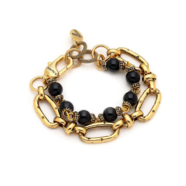 Gloria Onyx Gold Plated Multi Chain Bracelet - 1