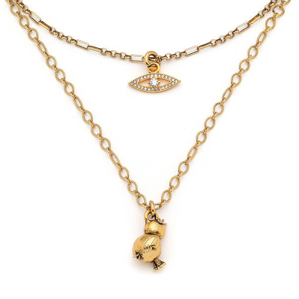 Good News Gold Plated Eye Zircon Charm Multi Chain Necklace - 3