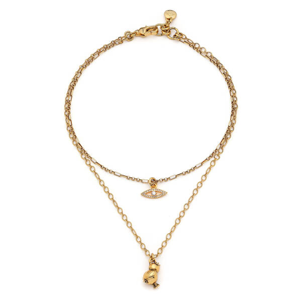 Good News Gold Plated Eye Zircon Charm Multi Chain Necklace - 1