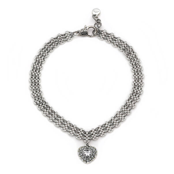 Hearty Zircon Heart, Silver Plated Choker Necklace - 1