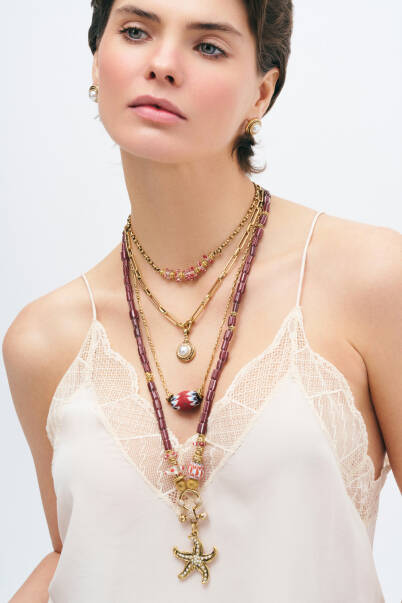 Heritage Glass Bead Star Pearl Charm Necklace - 4