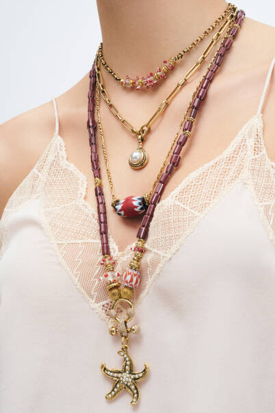 Heritage Glass Bead Star Pearl Charm Necklace - 5