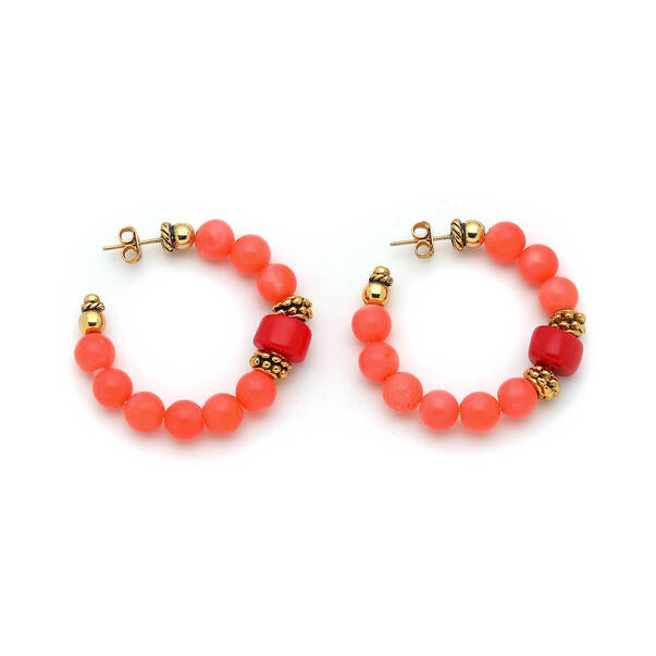 iman Pink Coral Natural Stone Earrings - 1