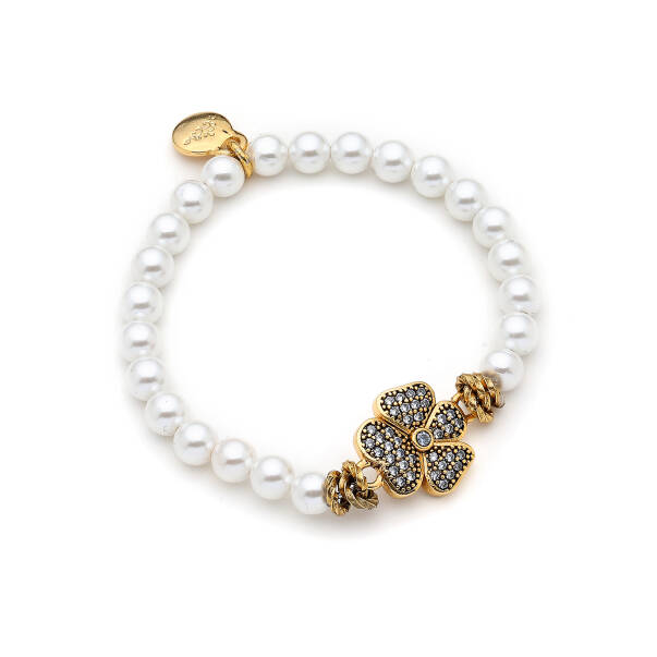 İris Pearl Kristal Clover Charm Bracelet - 1