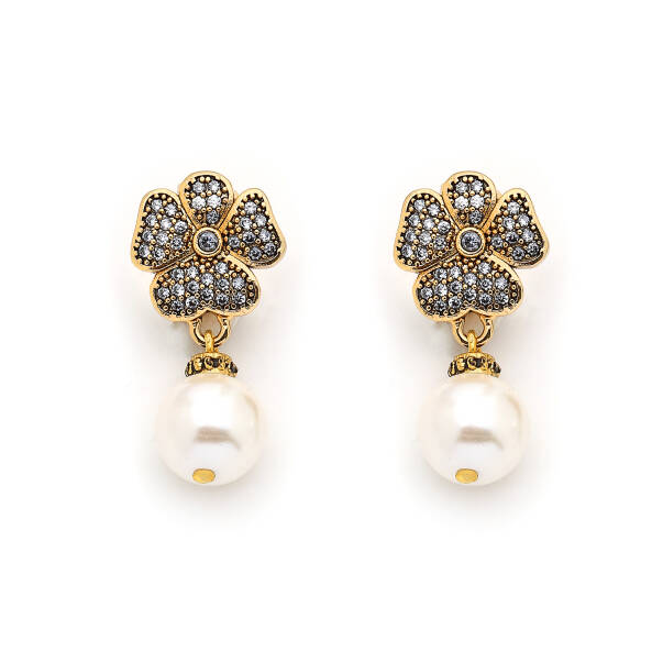 Judy Pearl Clover Zircon Pins Earring - 1