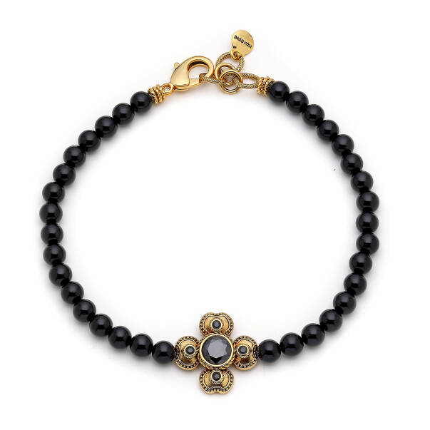 Aura Choker Oniks Altın Kaplama Zirkon Yonca Charm Kolye - 1