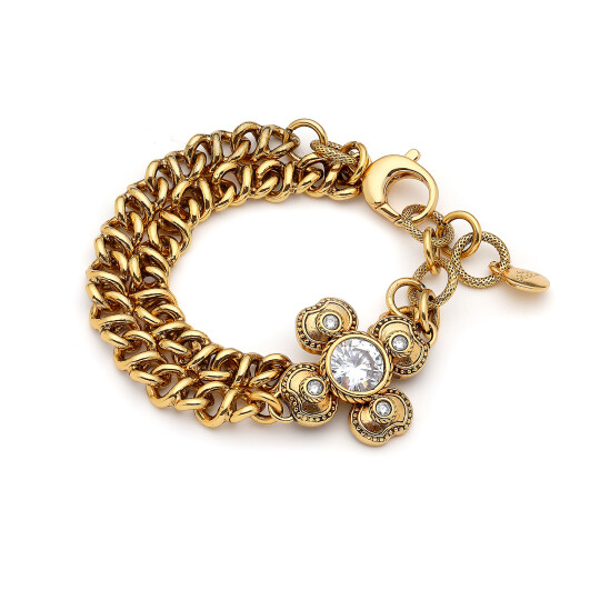 Lucky Gold Plated Clover Charm Multi Chain Bracelet 