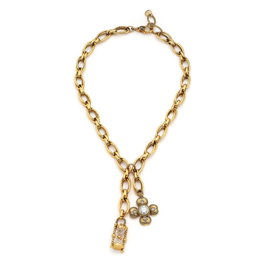 Lucky Times Gold Plated Clover Pearl Charm Chain Necklace 