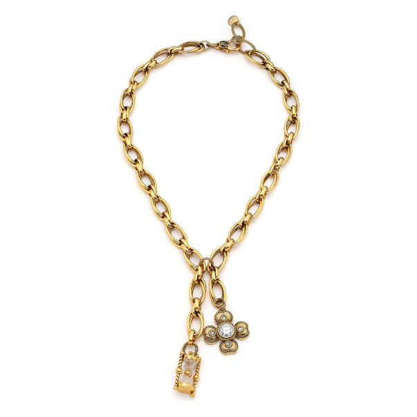 Lucky Times Gold Plated Clover Pearl Charm Chain Necklace - 1