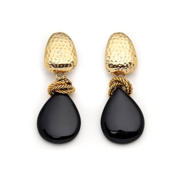 Luna Onyx Gold Plated Clip-On Earrings - 1