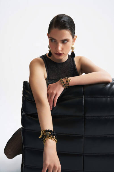 Luna Onyx Gold Plated Clip-On Earrings - 3