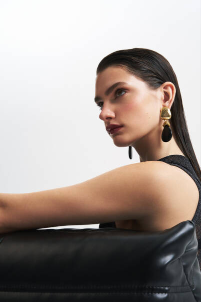 Luna Onyx Gold Plated Clip-On Earrings - 2